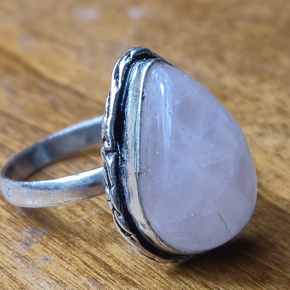 925 Sterling Silver And Rosequarts Ring Vintage Size 7.5 (#16)
